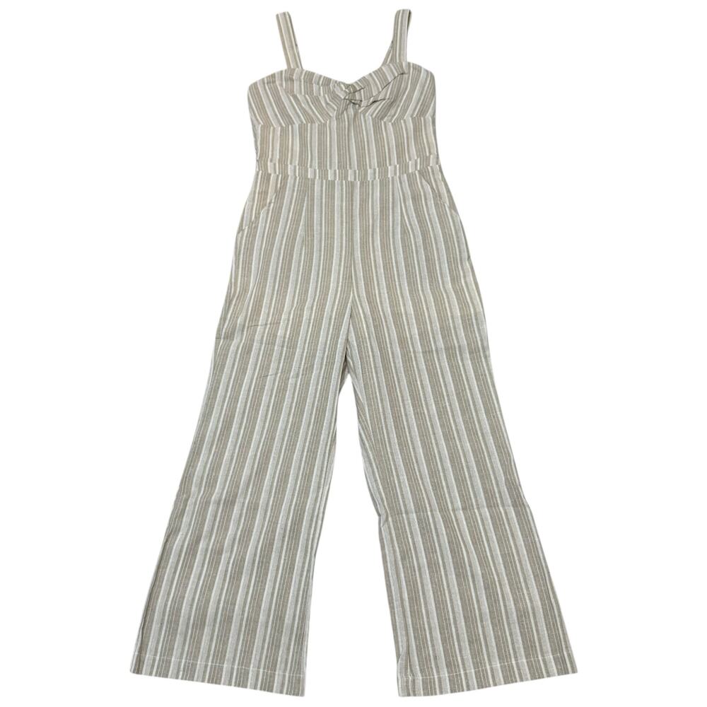 Heartloom Lyla Jumpsuit Sweetheart Neckline Vertical Stripes Tan Cream Boho XS